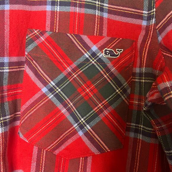 Vineyard Vines Flannel Red Plaid Tartan Shirt Women’s Sz 4 Festive Holiday - Picture 6 of 12